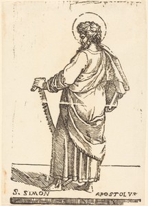 Saint Simon by Jacques Stella, in woodcut on laid paper. Download this artwork as a high-resolution wallpaper for desktop, tablet, or mobile. — Jacques Stella Wallpaper