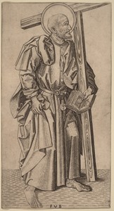 Saint Simon by Master FVB, created c. 1490/1500, in engraving. Download this artwork as a high-resolution wallpaper for desktop, tablet, or mobile. — Art Picture