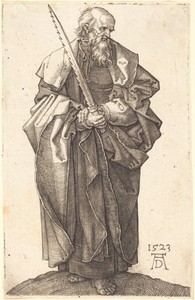 Saint Simon by Albrecht Dürer, created 1523, in engraving on laid paper. Download this artwork as a high-resolution wallpaper for desktop, tablet, or mobile. — Art Picture