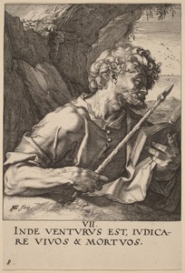 Saint Thomas by Hendrick Goltzius, created probably 1589, in engraving. Download this artwork as a high-resolution wallpaper for desktop, tablet, or mobile. — Art Picture