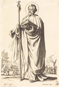 Saint Thomas by Jacques Callot, created 1631, in etching on laid paper. Download this artwork as a high-resolution wallpaper for desktop, tablet, or mobile. — Jacques Callot Wallpaper
