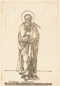 Saint Thomas by Jacques Stella, in woodcut on laid paper. Download this artwork as a high-resolution wallpaper for desktop, tablet, or mobile.