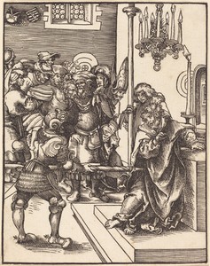 Saint Thomas by Lucas Cranach (I), in woodcut. Download this artwork as a high-resolution wallpaper for desktop, tablet, or mobile.