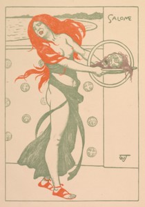 Salomé by Wilhelm Volz, created 1896, in color lithograph. Download this artwork as a high-resolution wallpaper for desktop, tablet, or mobile. — Wilhelm Volz Wallpaper