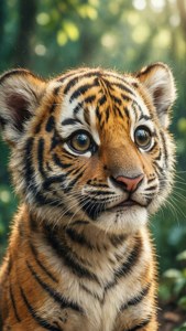 Potret anak harimau Sambo dengan gaya cat air lembut.