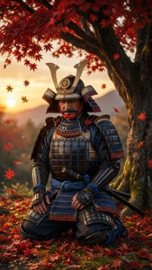 Fond d'écran serein de samouraï anime avec des feuilles d'érable d'automne