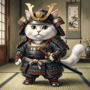A cute samurai cat in traditional Japanese setting — Anime Cat Wallpaper