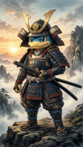 Tyrogue como samurai em estilo de pintura a tinta.