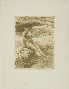 Sandhamn by Anders Zorn, created 1906, in Etching on ivory laid paper. Download this artwork as a high-resolution wallpaper for desktop, tablet, or mobile. — Illustration Wallpaper