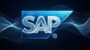 Abstract blue and white waves forming the SAP logo.