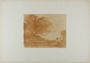 Sappho by Jean-Baptiste-Camille Corot, created 1871, in Transfer lithograph printed in reddish-brown on cream China paper laid down on white wove paper. Downloa — Illustration Wallpaper