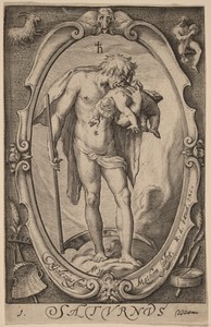 Saturn by Jacob Matham, created 1597, in engraving. Download this artwork as a high-resolution wallpaper for desktop, tablet, or mobile. — Art Picture