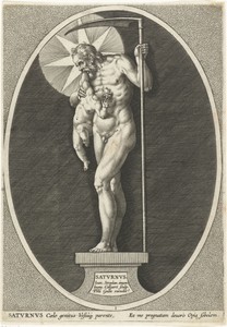 Saturnus by Jan Collaert (II), created after 1585 - 1628, in paper; engraving. Download this artwork as a high-resolution wallpaper for desktop, tablet, or mobi — Jan Collaert (II) Wallpaper