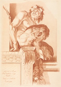 Satyr by Gilles Demarteau, in chalk manner printed in red on laid paper. Download this artwork as a high-resolution wallpaper for desktop, tablet, or mobile. — Art Picture