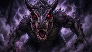 Vilão Saur Devil de Dinosaur King em sombras escuras, papel de parede