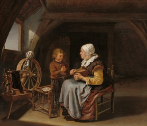 Saying Grace by Frans van Mieris (I), created c. 1650/1655, in oil on panel. Download this artwork as a high-resolution wallpaper for desktop, tablet, or mobile — Frans van Mieris (I) Wallpaper