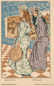 Scheherazade by George Auriol, created 1901, in color lithograph. Download this artwork as a high-resolution wallpaper for desktop, tablet, or mobile.