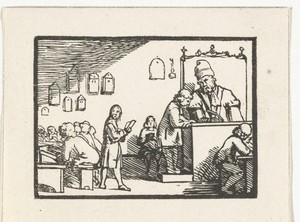Schoolmeester by Dirck de Bray, created c. 1650 - 1694, in paper; houtsnede. Download this artwork as a high-resolution wallpaper for desktop, tablet, or mobile