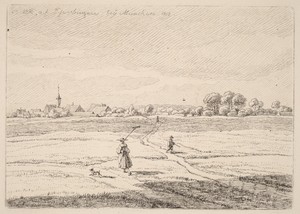 Schwabing by Wilhelm Alexander Wolfgang von Kobell, created 1818, in etching on laid paper. Download this artwork as a high-resolution wallpaper for desktop, ta — Wilhelm Alexander Wolfgang von Kobell Wallpaper