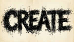 Bold typographic wallpaper with 'CREATE' in scribble letters.