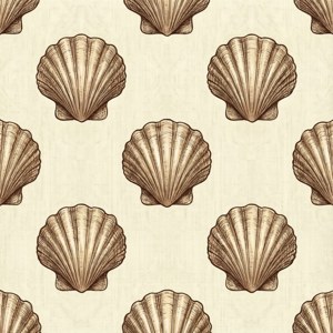 Upprepande snäckillustration i sepia-toner på strukturerad krämfärgad bakgrund.