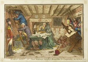 Search-Night by James Gillray, created published March 20, 1798, in Hand-colored etching on paper. Download this artwork as a high-resolution wallpaper for desk