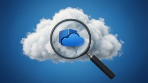 Logo OneDrive con lente d'ingrandimento che indica la ricerca