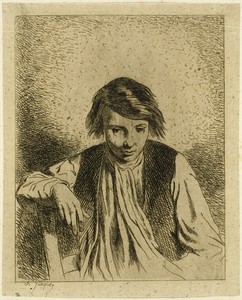 Seated Boy by Charles Emile Jacque, created n.d., in Etching on buff chine laid down on ivory wove paper. Download this artwork as a high-resolution wallpaper f — Charles Emile Jacque Wallpaper