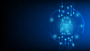 Ein leuchtendes blaues digitales Vorhängeschloss mit Schaltkreismustern in einer kreisförmigen Tech-Schnittstelle. — Fünf Nächte Bei Freddys Security Breach Wallpaper