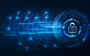 Ein leuchtend blaues digitales Schlosssymbol, umgeben von Binärcode und futuristischen Gittermustern. — Fünf Nächte Bei Freddys Security Breach Wallpaper