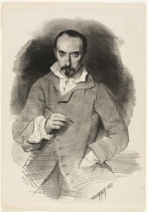 Self-Portrait by Achille Devéria, created c. 1835, in Lithograph in black on off-white China paper, laid down on cream wove paper. Download this artwork as a hi — Illustration Background