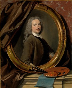 Self-portrait by Cornelis Troost, created 1739, in canvas; oil paint (paint). Download this artwork as a high-resolution wallpaper for desktop, tablet, or mobil — Cornelis Troost Wallpaper