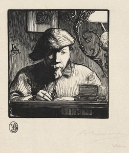 Self-Portrait by Auguste Louis Lepère, created 1895, in wood engraving. Download this artwork as a high-resolution wallpaper for desktop, tablet, or mobile. — Auguste Louis Lepère Wallpaper