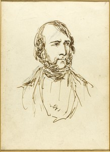 Self-Portrait by George Cruikshank, created n.d., in Pen and brown ink, on dark ivory laid paper. Download this artwork as a high-resolution wallpaper for deskt — Illustration Wallpaper