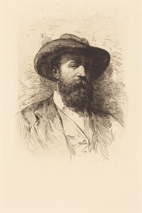 Self-Portrait by William Unger, created c. 1880, in etching on laid paper. Download this artwork as a high-resolution wallpaper for desktop, tablet, or mobile. — William Unger Wallpaper