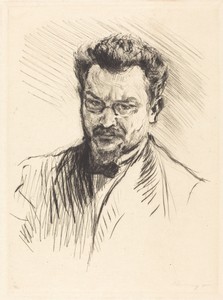 Self-Portrait by Max Slevogt, in drypoint on Japan paper. Download this artwork as a high-resolution wallpaper for desktop, tablet, or mobile. — Max Slevogt Wallpaper
