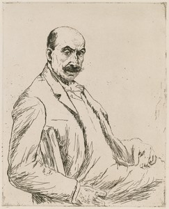 Self-Portrait by Max Liebermann, created 1906, in etching on laid paper. Download this artwork as a high-resolution wallpaper for desktop, tablet, or mobile. — Art Picture