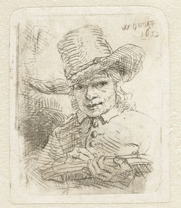 Self-Portrait by Willem Drost, created 1652, in paper; etching. Download this artwork as a high-resolution wallpaper for desktop, tablet, or mobile. — Willem Drost Wallpaper