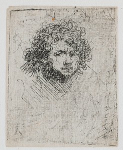 Self-portrait, Leaning Forward by Rembrandt van Rijn, created c. 1629, in paper; etching. Download this artwork as a high-resolution wallpaper for desktop, tabl — Rembrandt van Rijn Wallpaper