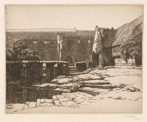 Sellenger by Frederick Landseer Maur Griggs, created 1917, in etching. Download this artwork as a high-resolution wallpaper for desktop, tablet, or mobile. — Frederick Landseer Maur Griggs Wallpaper
