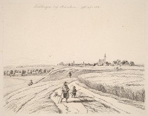 Sendling by Wilhelm Alexander Wolfgang von Kobell, created 1818, in etching on laid paper. Download this artwork as a high-resolution wallpaper for desktop, tab — Wilhelm Alexander Wolfgang von Kobell Wallpaper