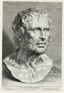 Seneca by Lucas Vorsterman (I), created 1638, in Engraving in black on ivory laid paper. Download this artwork as a high-resolution wallpaper for desktop, table — Illustration Background