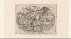 September by Etienne Delaune, created 1568, in paper; stippelwerk; engraving. Download this artwork as a high-resolution wallpaper for desktop, tablet, or mobil — Etienne Delaune Wallpaper