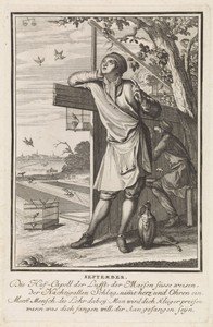 September by Caspar Luyken, created 1698 - 1702, in paper; etching; engraving. Download this artwork as a high-resolution wallpaper for desktop, tablet, or mobi — Travel Wallpaper