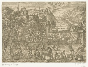 September by Pieter van der Borcht (I), created 1545 - 1608, in paper; etching. Download this artwork as a high-resolution wallpaper for desktop, tablet, or mob — Nature Wallpaper
