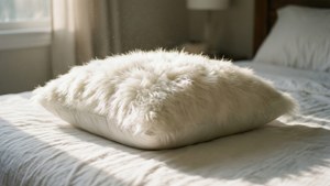 Fluffy hvid dyne pude til en fredelig soveværelses tapet.