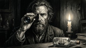 Willem Schaak dans un éclairage noir dramatique avec une longue-vue
