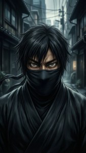 Ninja Hattori verstopt in de schaduwen