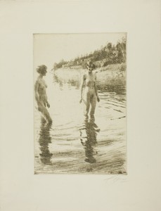 Shallow by Anders Zorn, created 1913, in Etching on ivory laid paper. Download this artwork as a high-resolution wallpaper for desktop, tablet, or mobile. — Anders Zorn Wallpaper