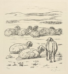Sheep by August Gaul, created c. 1889–1921, in lithograph. Download this artwork as a high-resolution wallpaper for desktop, tablet, or mobile. — August Gaul Wallpaper